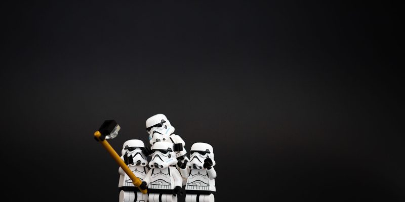 Orvieto, Italy - November 15th 2015: Star Wars Lego Stormtroopers minifigures take a selfie. Lego is a popular line of construction toys manufactured by the Lego Group